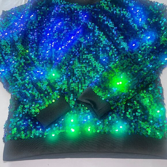Anna-Kaci Mermaid Sequin Pullover Top Small Green Blue Sparkle Long Sleeve - Picture 3 of 7